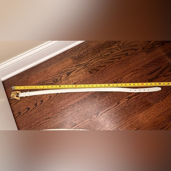 Ilana Goor White Leather Belt Sculptural Gold Buckle Vintage Artisan Designer M - Picture 9 of 9